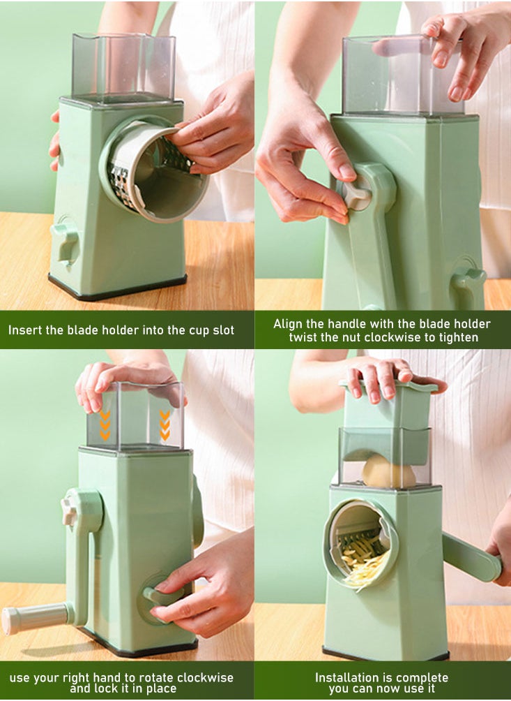 Perfii Kitchen Mandoline Vegetable Slicer with 3 Interchangeable Blades - Rotary Cheese Grater, Slicing of Fruits, Vegetables, and Nuts  - Image 2