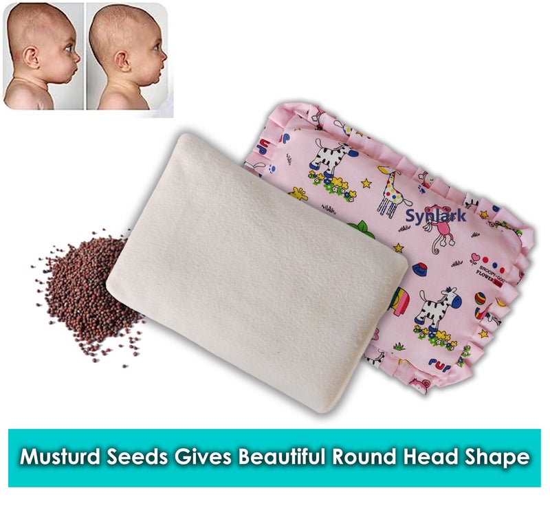 Synlark® Baby Mustard Seeds Pillow for Newborn Baby-Round Head Shaping Baby Pillow, Neck Support Pillow, Gifting 0-12 Months (Pink) - Image 3