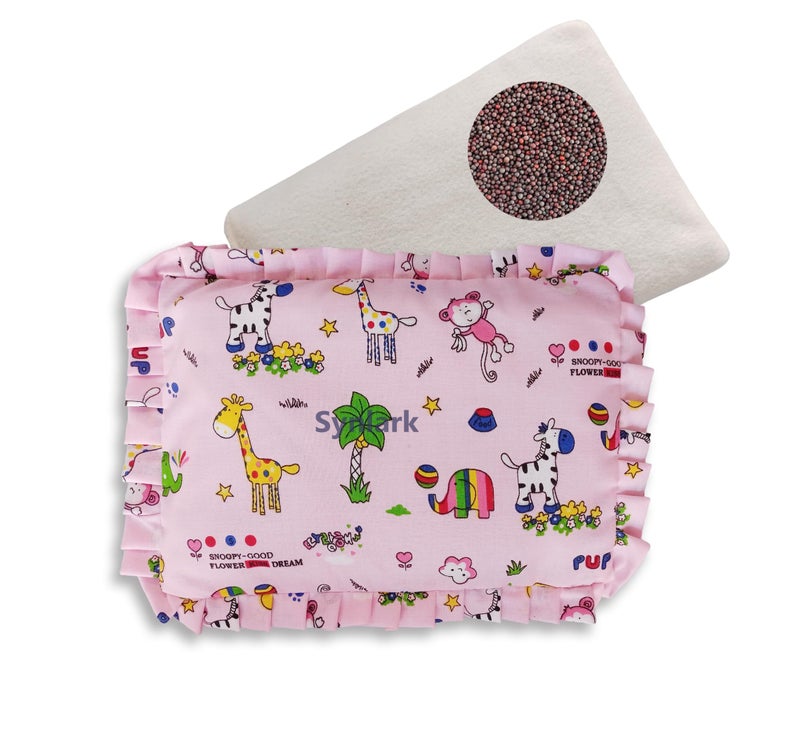 Synlark® Baby Mustard Seeds Pillow for Newborn Baby-Round Head Shaping Baby Pillow, Neck Support Pillow, Gifting 0-12 Months (Pink) - Image 1