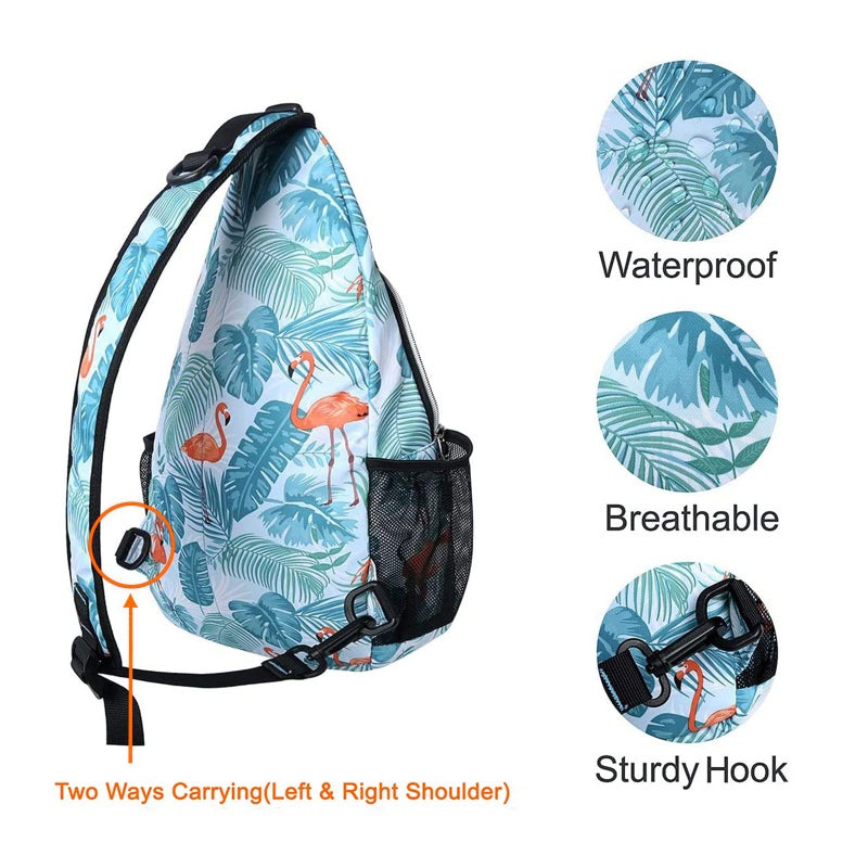 MOSISO Sling Backpack,Travel Hiking Daypack Pattern Rope Crossbody Shoulder Bag, Flamingo - Image 4