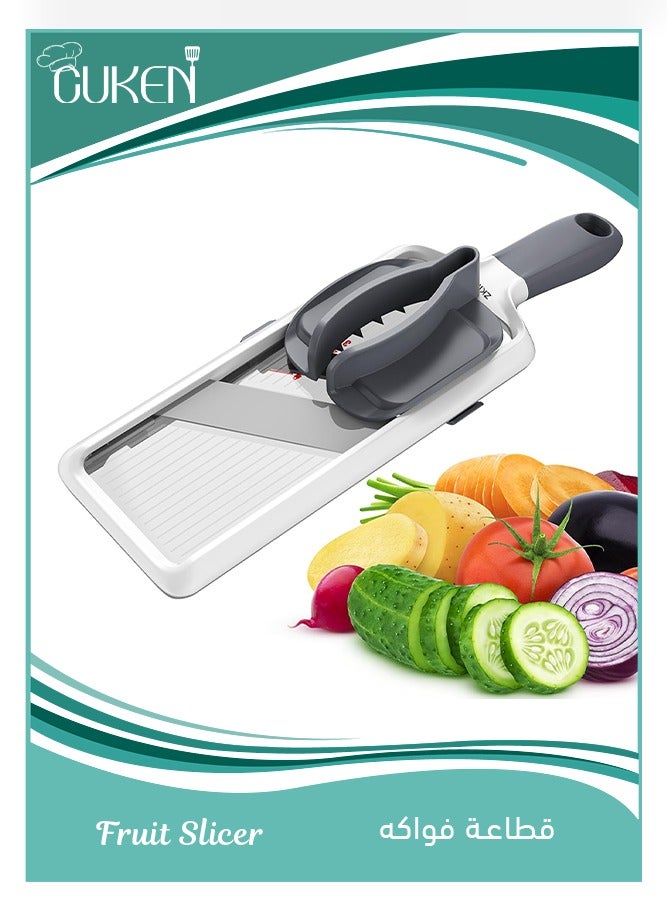Cuken Multi Handheld Mandoline Slicer, Adjustable Stainless Steel Blade, Comfort Grip, Safety Features, Easy to Clean, Ideal for Speedy Slicing of Fruits and Vegetables (Gray)  - Image 1