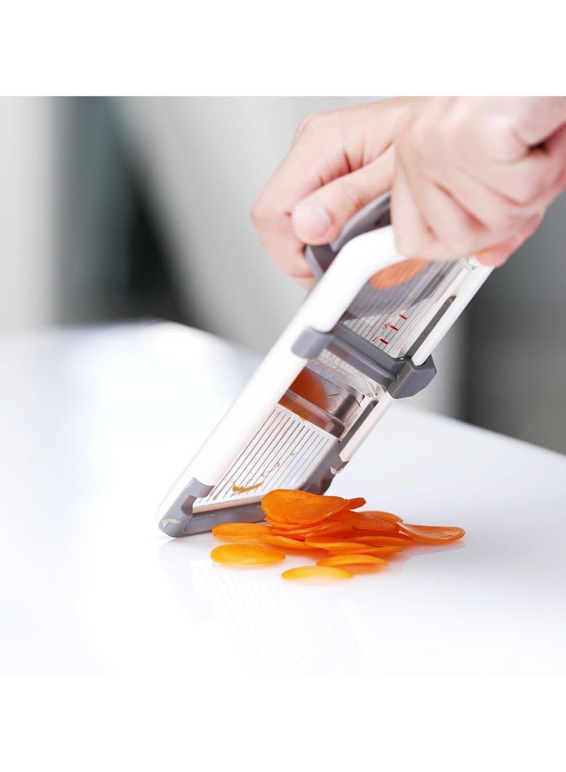 ساكن قطاعة خضروات 6 في 1، قطاعة وتقشير طعام احترافية بشفرات ستانلس ستيل قابلة للتعديل، لتقطيع البصل، شرائح البطاطس، سلطة الفواكه - قطاعة مطبخ سهلة (رمادي) - Image 5