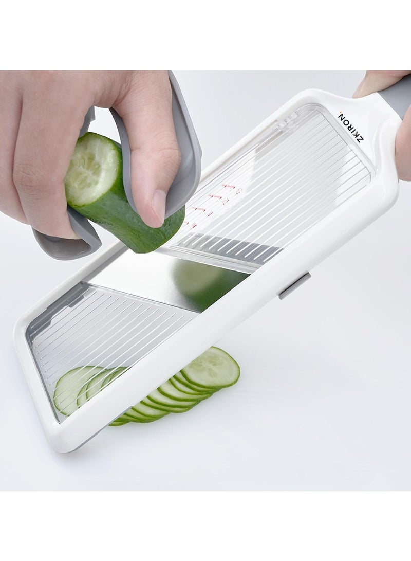 ساكن قطاعة خضروات 6 في 1، قطاعة وتقشير طعام احترافية بشفرات ستانلس ستيل قابلة للتعديل، لتقطيع البصل، شرائح البطاطس، سلطة الفواكه - قطاعة مطبخ سهلة (رمادي) - Image 4