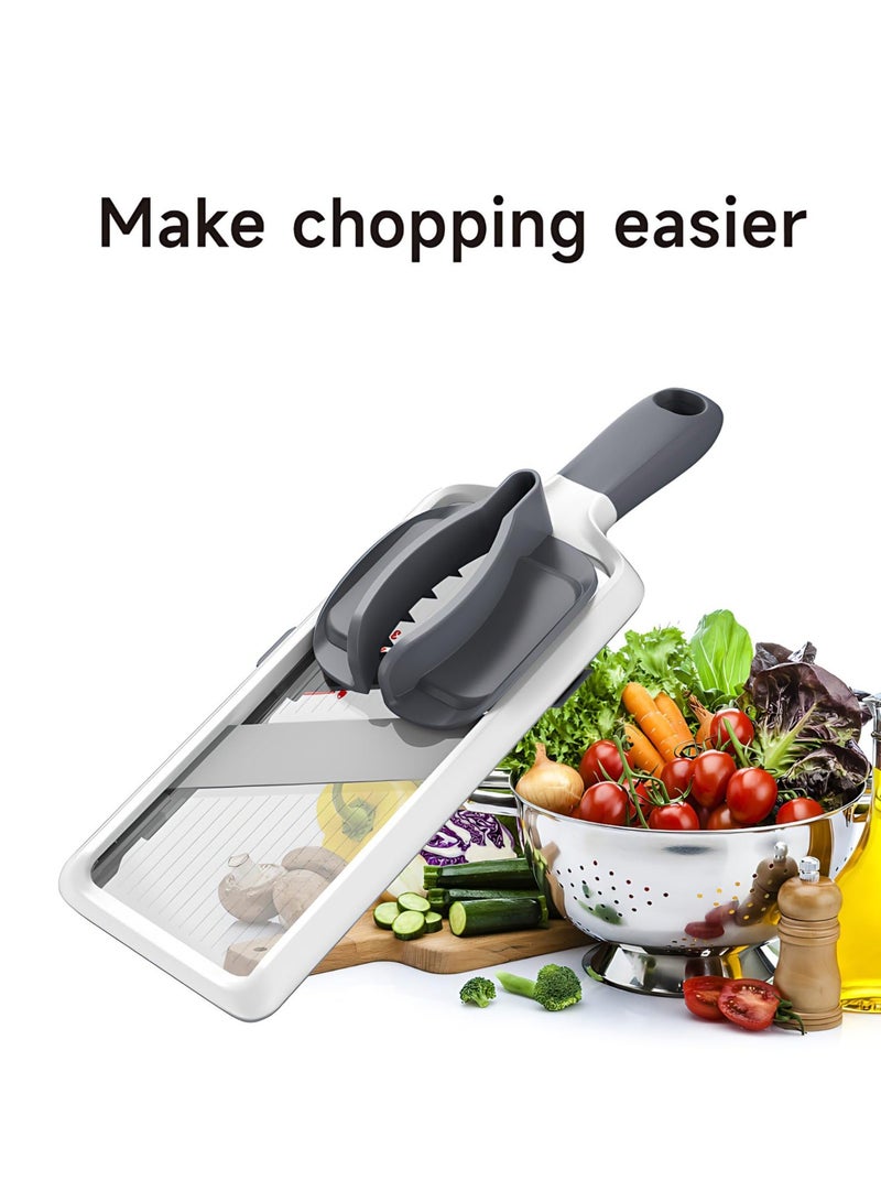 ساكن قطاعة خضروات 6 في 1، قطاعة وتقشير طعام احترافية بشفرات ستانلس ستيل قابلة للتعديل، لتقطيع البصل، شرائح البطاطس، سلطة الفواكه - قطاعة مطبخ سهلة (رمادي) - Image 2