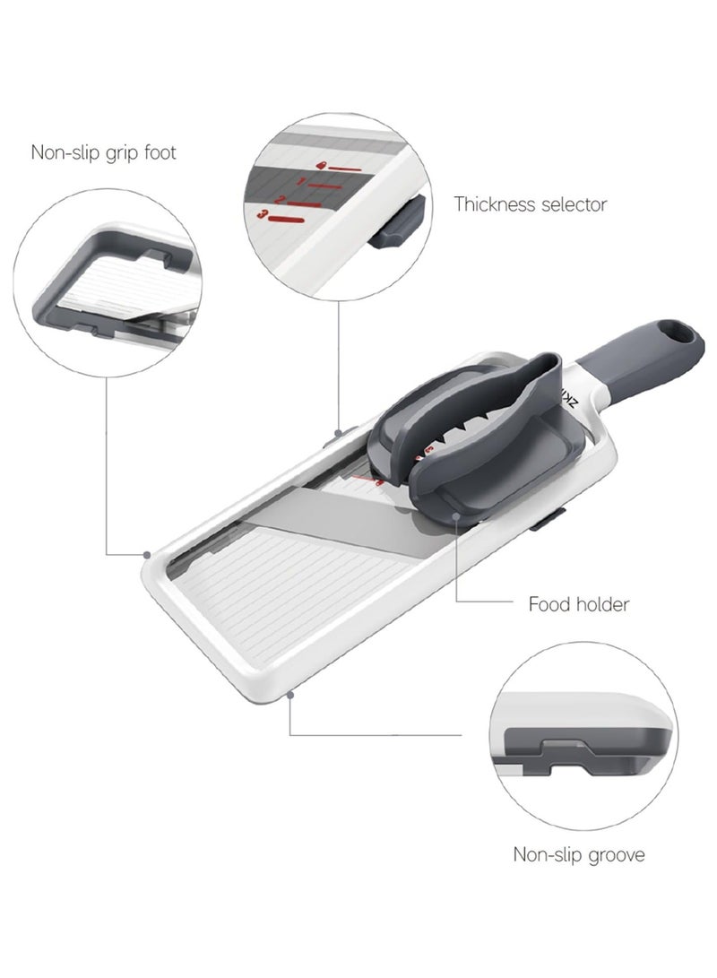 ساكن قطاعة خضروات 6 في 1، قطاعة وتقشير طعام احترافية بشفرات ستانلس ستيل قابلة للتعديل، لتقطيع البصل، شرائح البطاطس، سلطة الفواكه - قطاعة مطبخ سهلة (رمادي) - Image 3