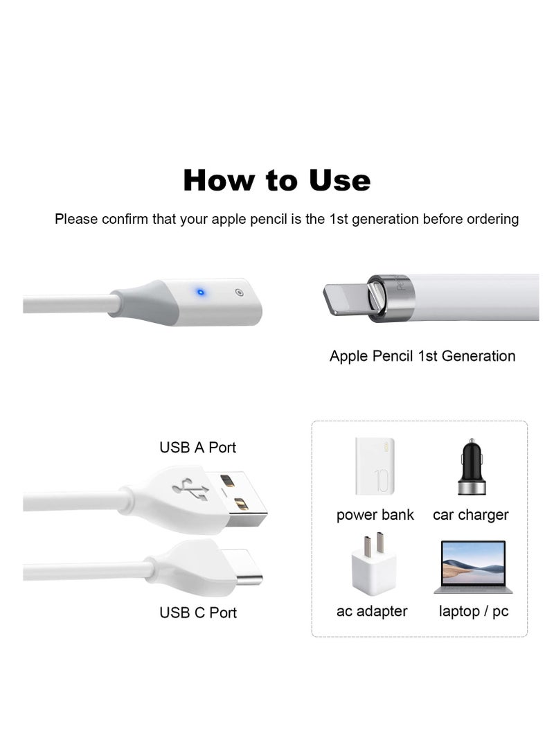 SYOSI Charging Adapter Cable, Compatible with Apple Pencil 1st Generation, USB-C Male to Pencil 1st Gen Charging Cord, USB-A Charger Connector for iPad Pen 1st Gen - 2 Pack, 1m - Image 2