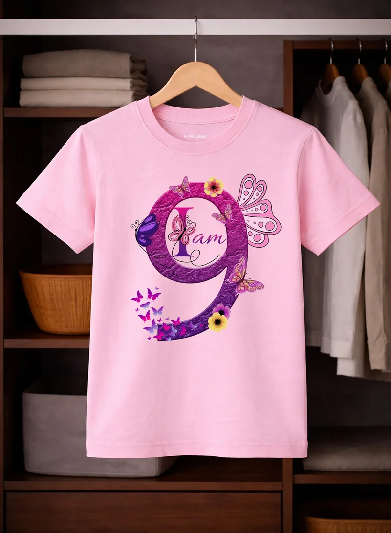 Funkaar Funkaar Birthday Girl, 9th Year Butterfly Birthday Graphic Print T-Shirt
