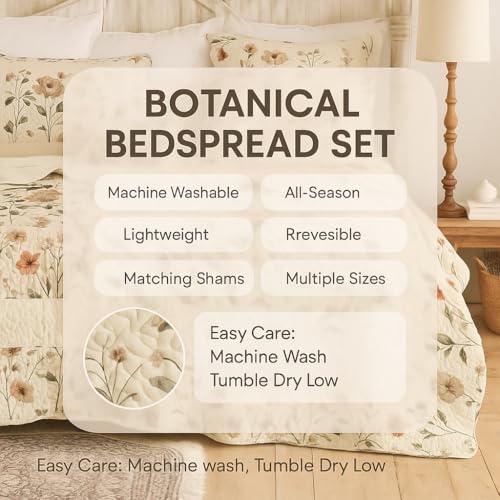 DaDa Bedding DaDalogy Enchanted Meadow Quilt Set Victoria Garden Delicate Floral Symphony in Beige Rose and Soft Green Luxuriously Soft Quilted Bedspread Set Twin Size - Image 3