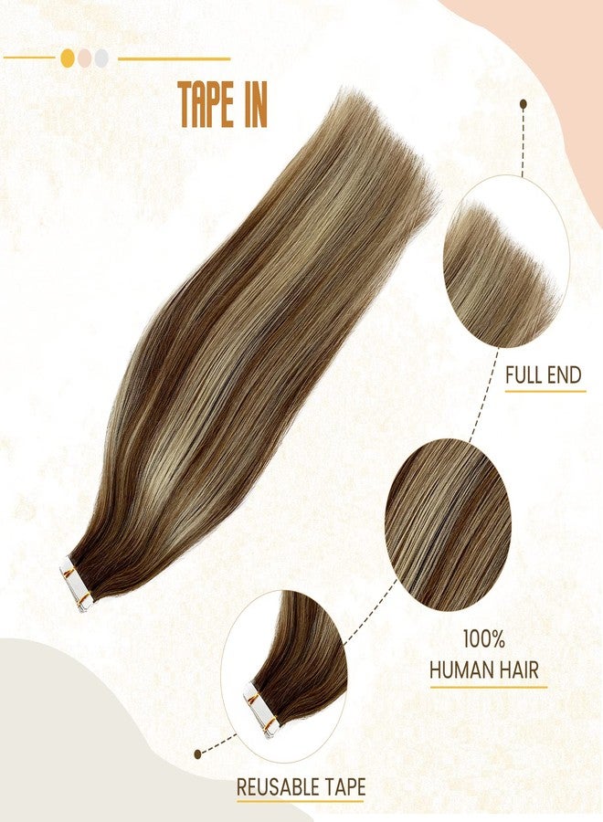 Smavida Highlight Tape in Hair Extensinos Remy Human Hair,Ombre Chestnut Brown to Platinum Blonde Hair Tape in Extensions Invisible Skin Weft 16 Inch Tape in 100% Real Human Hair Extensions 50g/20pcs - Image 2