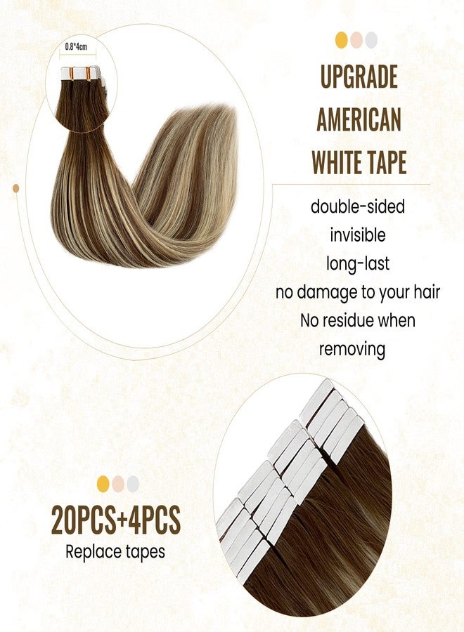 Smavida Highlight Tape in Hair Extensinos Remy Human Hair,Ombre Chestnut Brown to Platinum Blonde Hair Tape in Extensions Invisible Skin Weft 16 Inch Tape in 100% Real Human Hair Extensions 50g/20pcs - Image 3