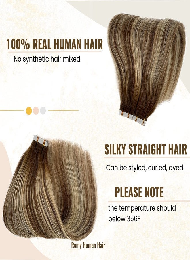 Smavida Highlight Tape in Hair Extensinos Remy Human Hair,Ombre Chestnut Brown to Platinum Blonde Hair Tape in Extensions Invisible Skin Weft 16 Inch Tape in 100% Real Human Hair Extensions 50g/20pcs - Image 5
