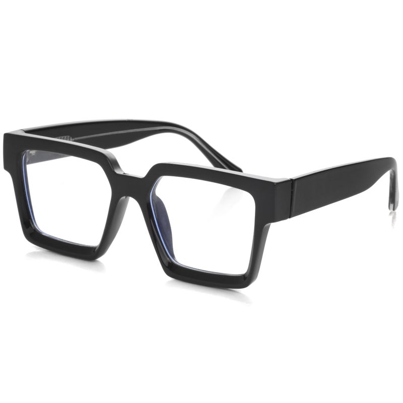 Kursan Square Black Glasses for Women Men Retro Oversized Thick Frame Clear Lens Eyeglasses Bright Black