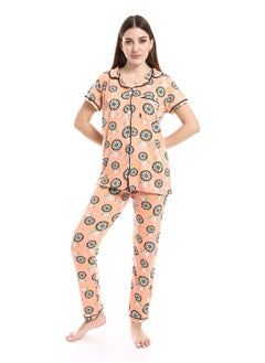 Women Pajama Set With Pants And Button Design
