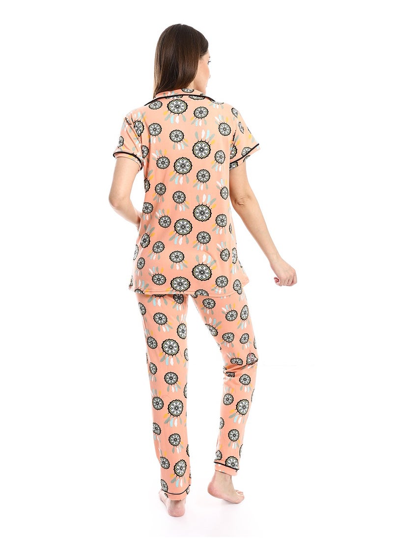 Caesar - Women Pajama Set With Pants And Button Design - Image 1
