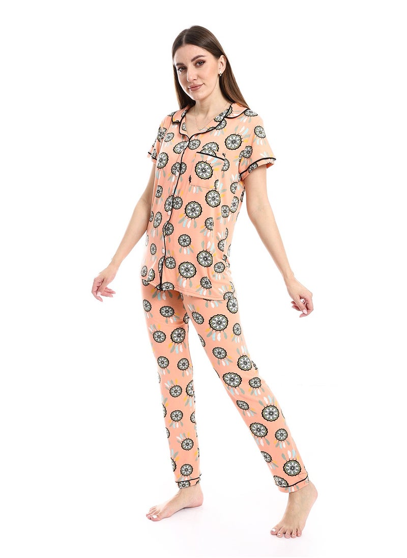 Caesar - Women Pajama Set With Pants And Button Design - Image 1