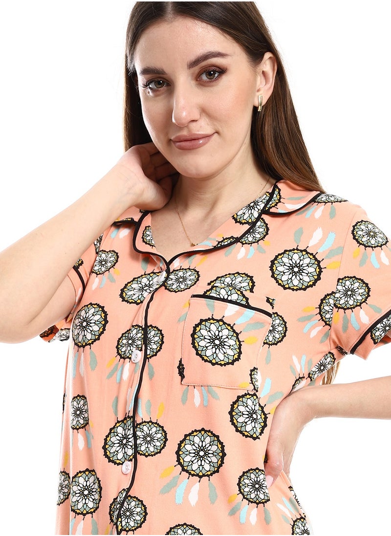 Caesar - Women Pajama Set With Pants And Button Design - Image 1