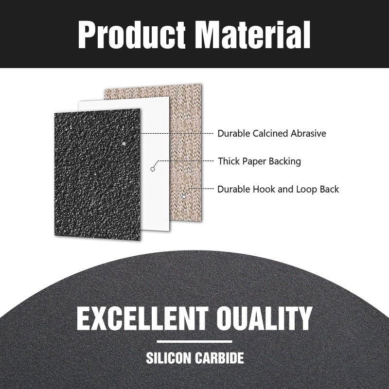 Pukamam 100 Pcs 5 inch Wet Dry Sanding Discs Grit 80 120 180 240 320 400 600 800 1000 2000 Hook and Loop 8 Hole Silicon Carbide Orbital Sander Sandpaper - Image 4