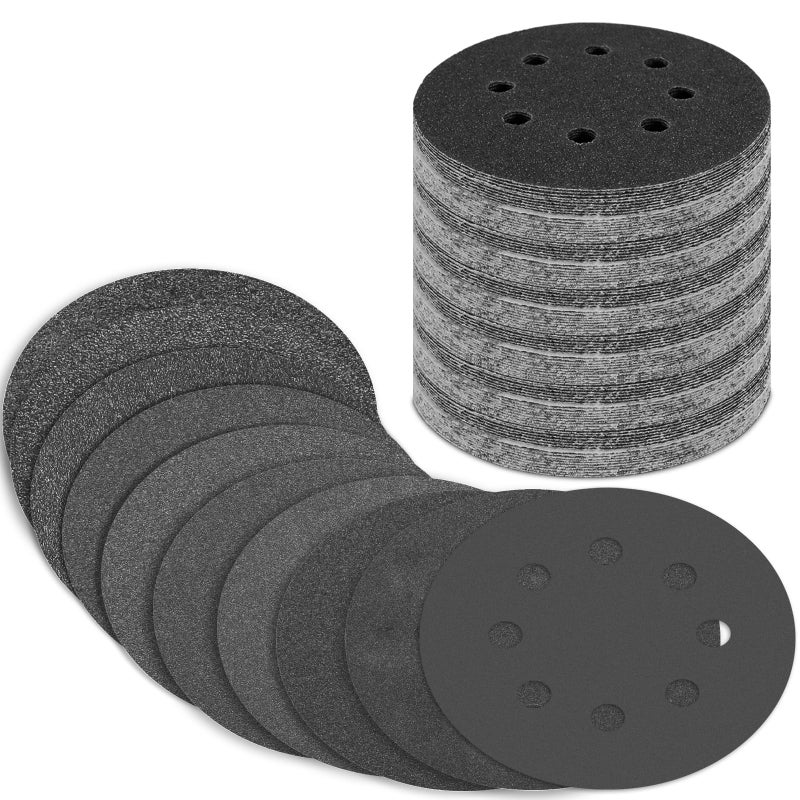 Pukamam 100 Pcs 5 inch Wet Dry Sanding Discs Grit 80 120 180 240 320 400 600 800 1000 2000 Hook and Loop 8 Hole Silicon Carbide Orbital Sander Sandpaper - Image 1