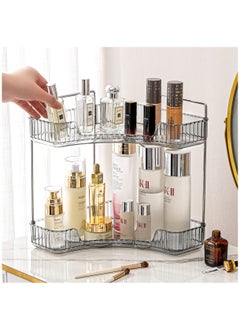 Excefore 2 Tier Corner Bathroom Countertop Organizer, 2 Tiers Vanity Trays for Bathroom Counter, Makeup Organizer, Perfume Tray, Kitchen Spice Rack, Fits 90 Corner, Smoky Gray  - Image 1