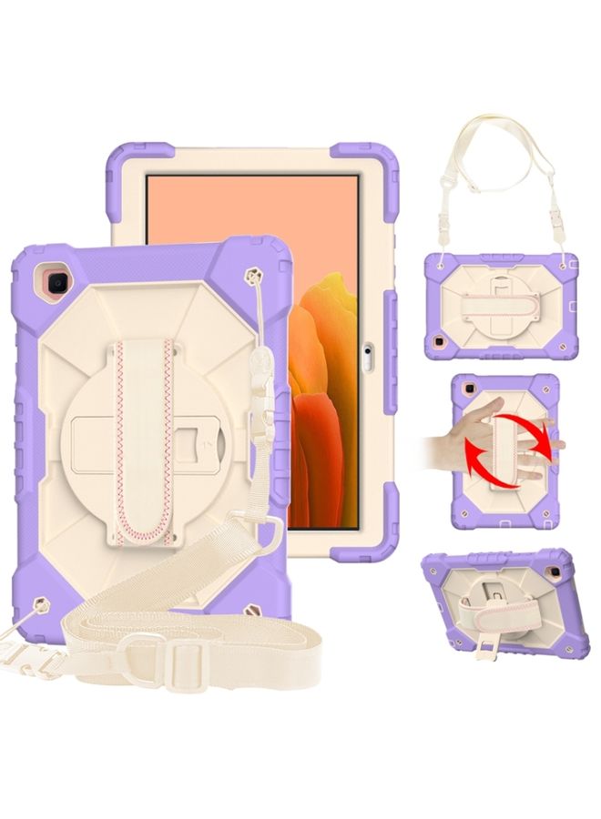 HuHa Case Cover For Samsung Galaxy Tab A7 T500 / T505 Contrast Color Robot Shockproof Silicon + PC Protective Case with Holder & Shoulder Strap Lotus Root Purple Beige 