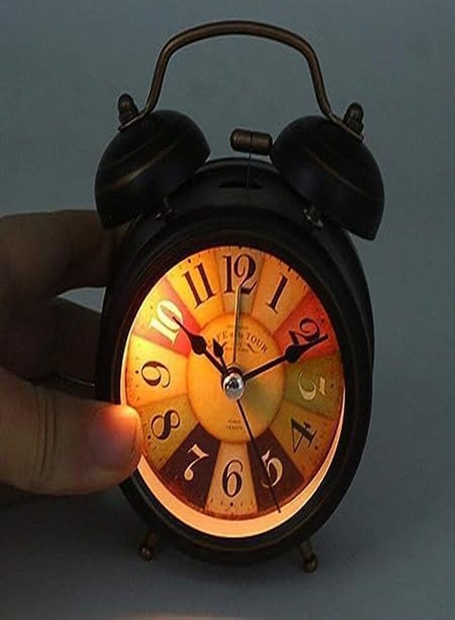 JEMEI Retro 3D Dial Twin Bell Alarm Clock with Night Backlight, Silent Motion & High Volume, Metal Frame Luminous Bedside Alarm for Students, Bedroom, and Office - Vintage Style - Image 5