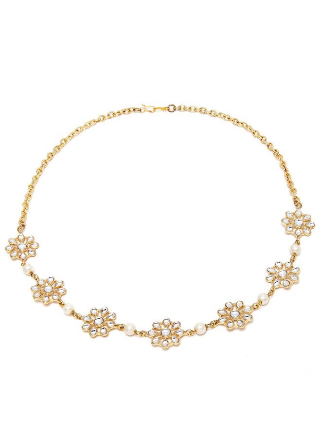 Karatcart - Karatcart Gold Plated Pearl Studded Floral Kundan Hairband for Women - Image 1