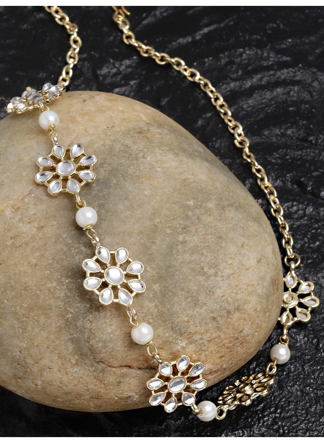 Karatcart - Karatcart Gold Plated Pearl Studded Floral Kundan Hairband for Women - Image 1