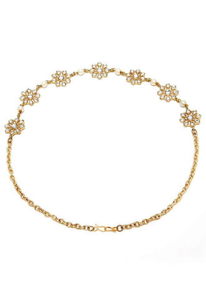 Karatcart - Karatcart Gold Plated Pearl Studded Floral Kundan Hairband for Women - Image 1