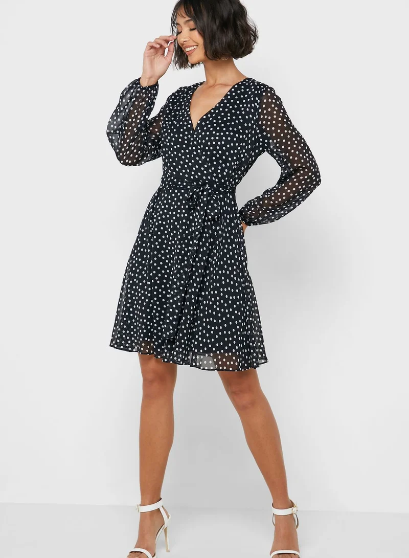 Wallis Petite Tie Waist Polka Dot Dress