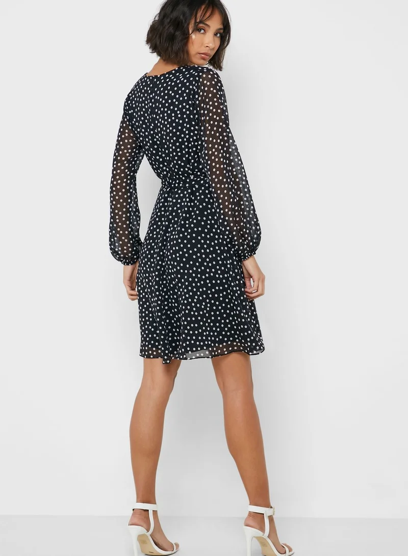Wallis Petite Tie Waist Polka Dot Dress