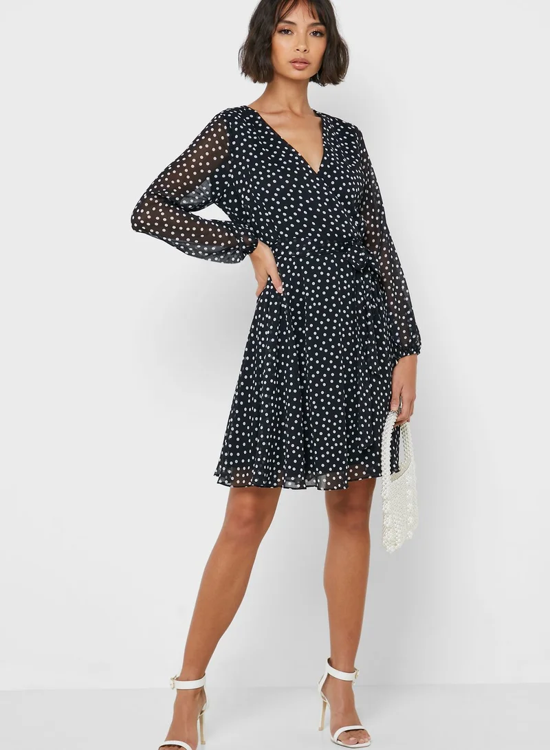 Wallis Petite Tie Waist Polka Dot Dress