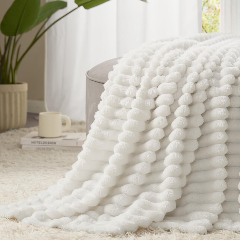 Himeet Fuzzy Blanket Fleece بطانية أبيض دافئ رمي رمي رمي الأريكة لأريكة LAP بطانية FLUFFY VELVET PLUSH - Image 5