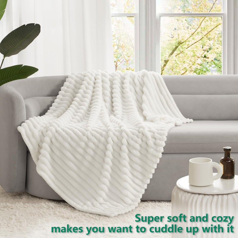 Himeet Fuzzy Blanket Fleece بطانية أبيض دافئ رمي رمي رمي الأريكة لأريكة LAP بطانية FLUFFY VELVET PLUSH - Image 2