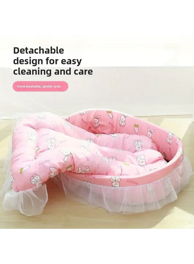 ليسي برينسيس قارب عش وردي أرنب سرير قطط طابقين فروحي سرير حيوان أليف غطاء قابل للإزالة - Image 4