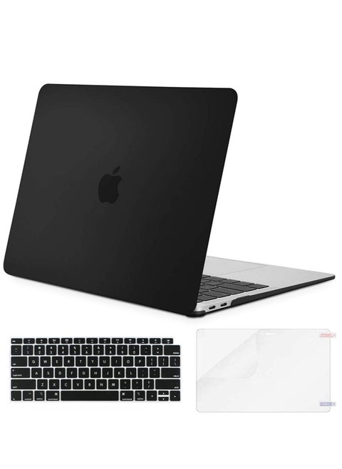 MacBook Air 13 inch Case 2022 2021-2018 Release A2337 M1 A2179 A1932 Retina Display Touch ID Plastic Hard Shell & Keyboard Cover & Screen Protector Black