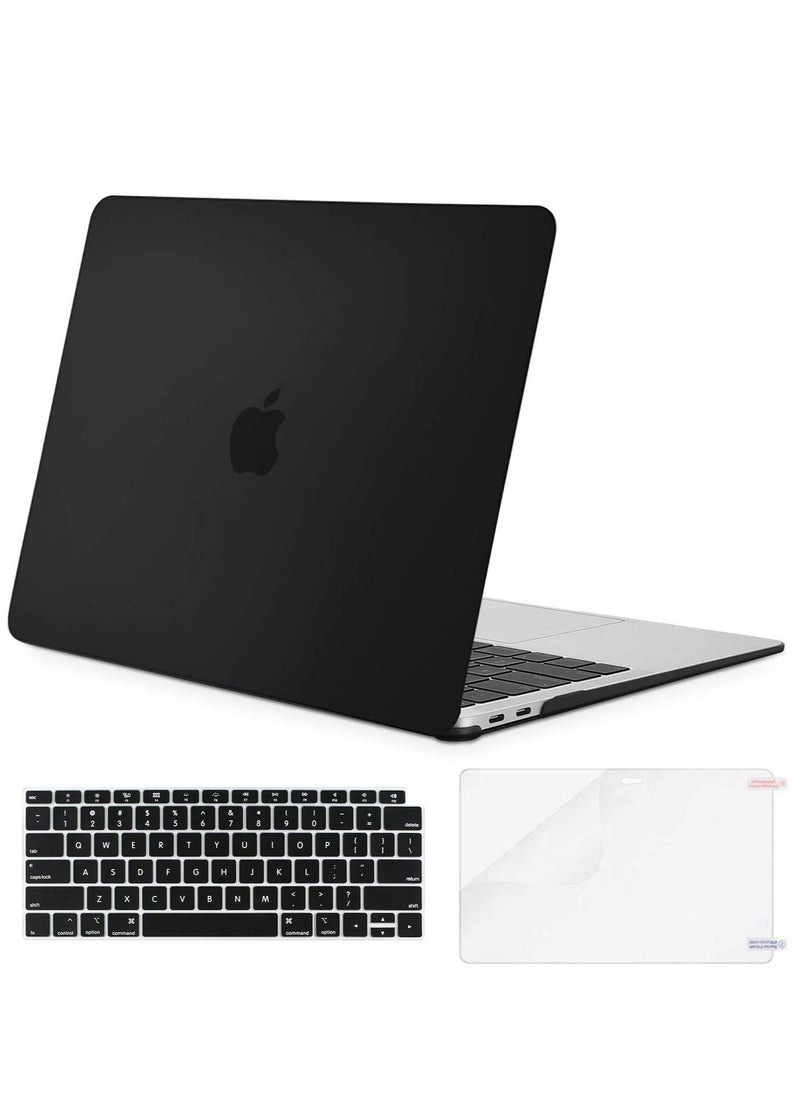 Generic MacBook Air 13 inch Case 2022 2021-2018 Release A2337 M1 A2179 A1932 Retina Display Touch ID Plastic Hard Shell & Keyboard Cover & Screen Protector Black  - Image 1