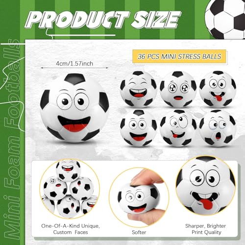 Arrowbash 36 Pcs Mini Face Soccer Stress Balls Bulk Small Soccer Ball Stress and Anxiety Relief Toy Foam Sports Squeeze Balls for School Carnival Reward Sports Soccer Theme Party Favors Gifts - Image 5