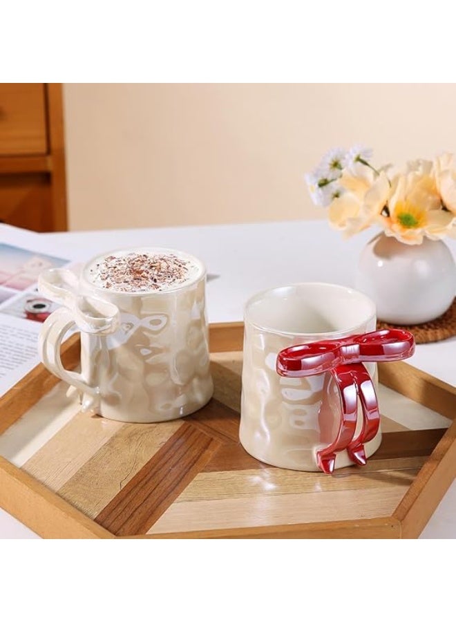 This elegant porcelain mug features a unique bow-shaped handle that adds a stylish and charming touch to its design. It combines beauty and practicality, making it perfect for everyday use or stylish serving. - Image 5