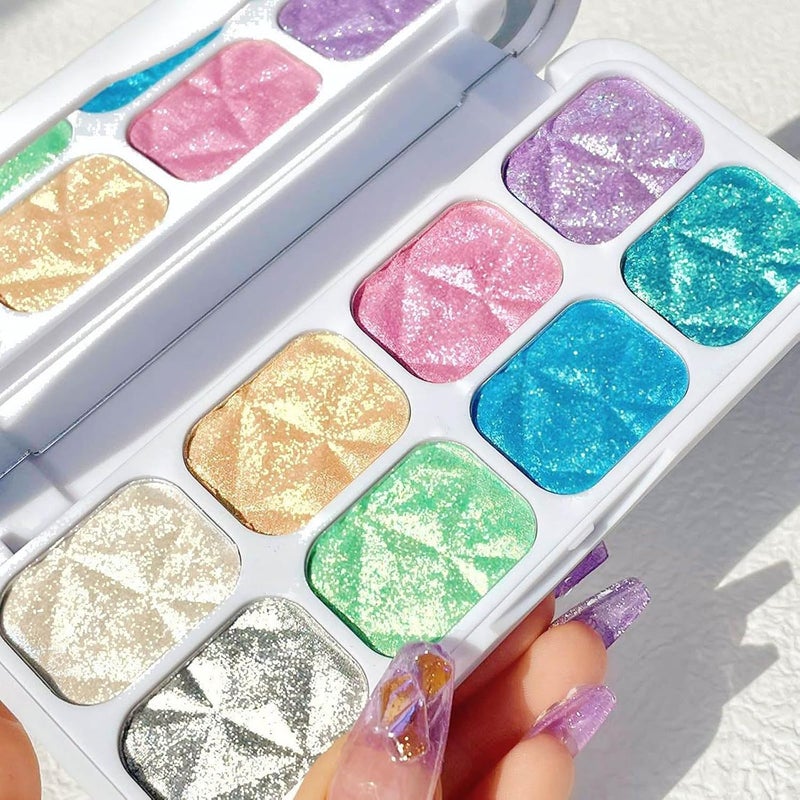 Sumeitang 8 Colors Highlighter Makeup PaletteShimmer Glitter Multichrome Highlight Powder luminizersAll Sparkling Shades Can Be layered or Worn Individually to Enhance  Brighten Your Face Features
