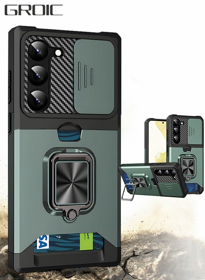 GROIC For Samsung Galaxy S23 Plus Case with Credit Card Storage Design & Slide Camera Cover, Shockproof Dropproof Dust-Proof Heavy Duty Phone  Cover,Ring Bracket Protective Phone Shell for S23 Plus 6.6'' - Image 1