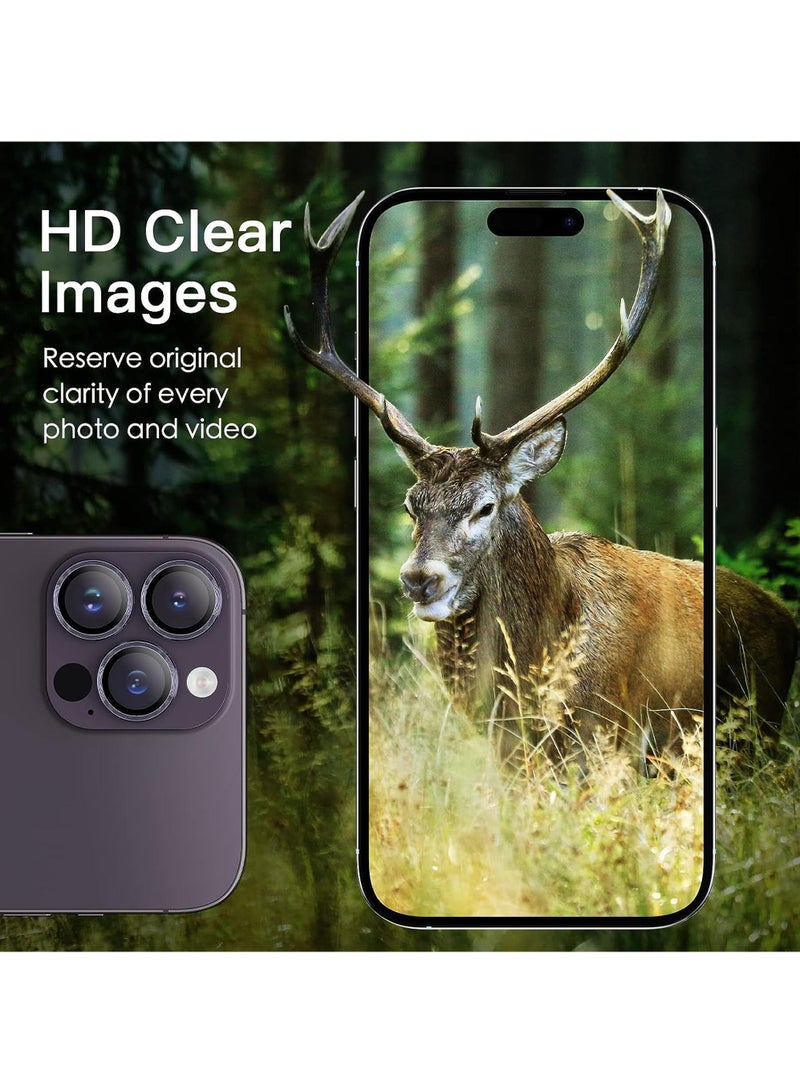 Rock Pow Camera Lens Protector for iPhone 15 Pro 6.1-Inch and iPhone 15 Pro Max 6.7-Inch 9H Tempered Glass Metal Individual Ring Cover HD Clear - Image 4