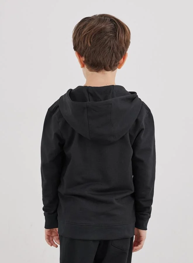Styli School Uniform Black Cotton Full Zip Hoodie with Pocket