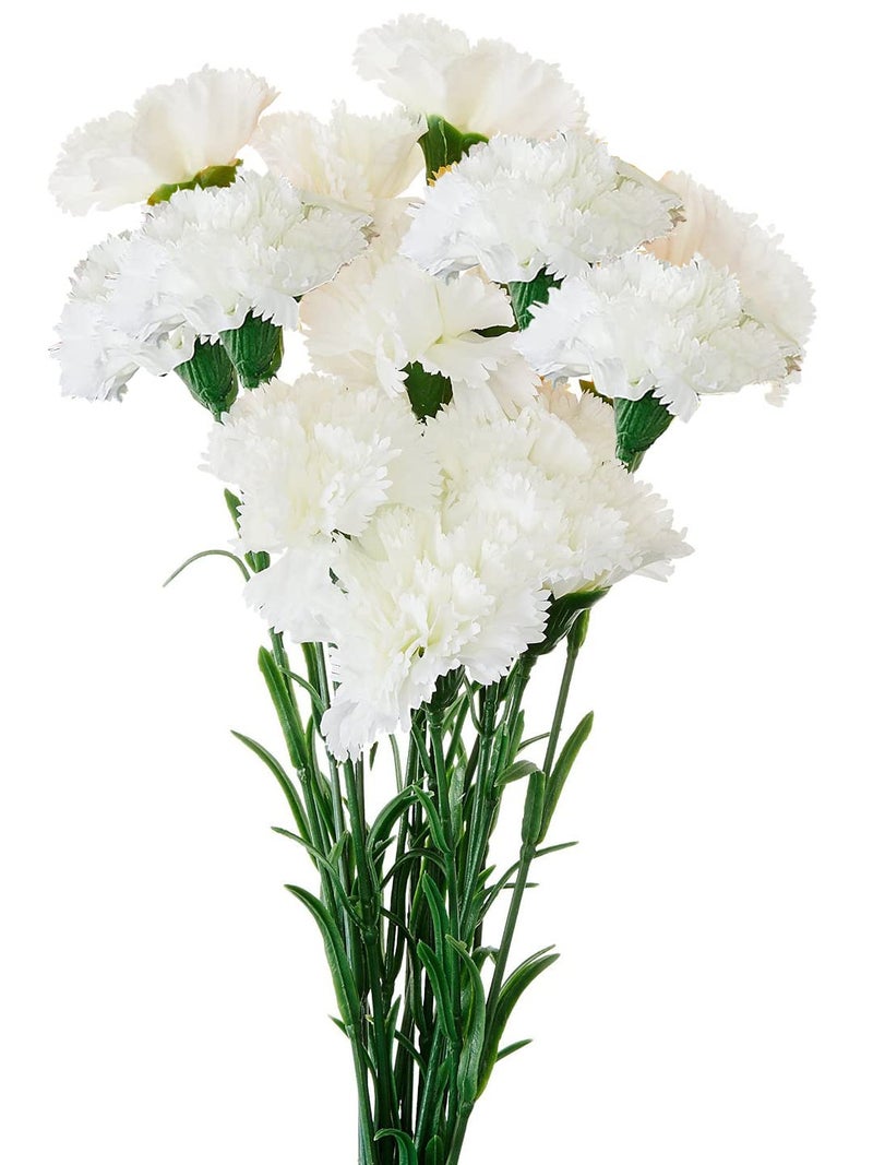 Fourwalls Artificial Synthetic Single Carnation Flower Stick (45 cm Tall, Set of 20, White) - Image 1
