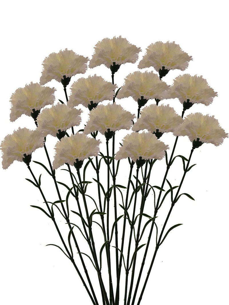 Fourwalls Artificial Synthetic Single Carnation Flower Stick (45 cm Tall, Set of 20, White) - Image 3