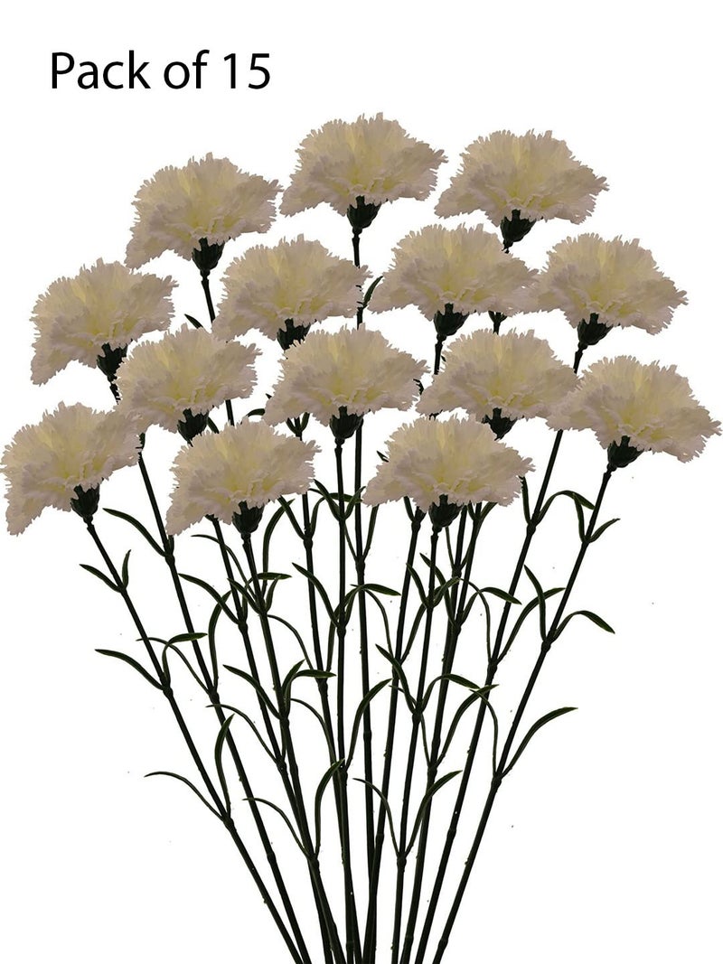 Fourwalls Artificial Synthetic Single Carnation Flower Stick (45 cm Tall, Set of 20, White) - Image 4