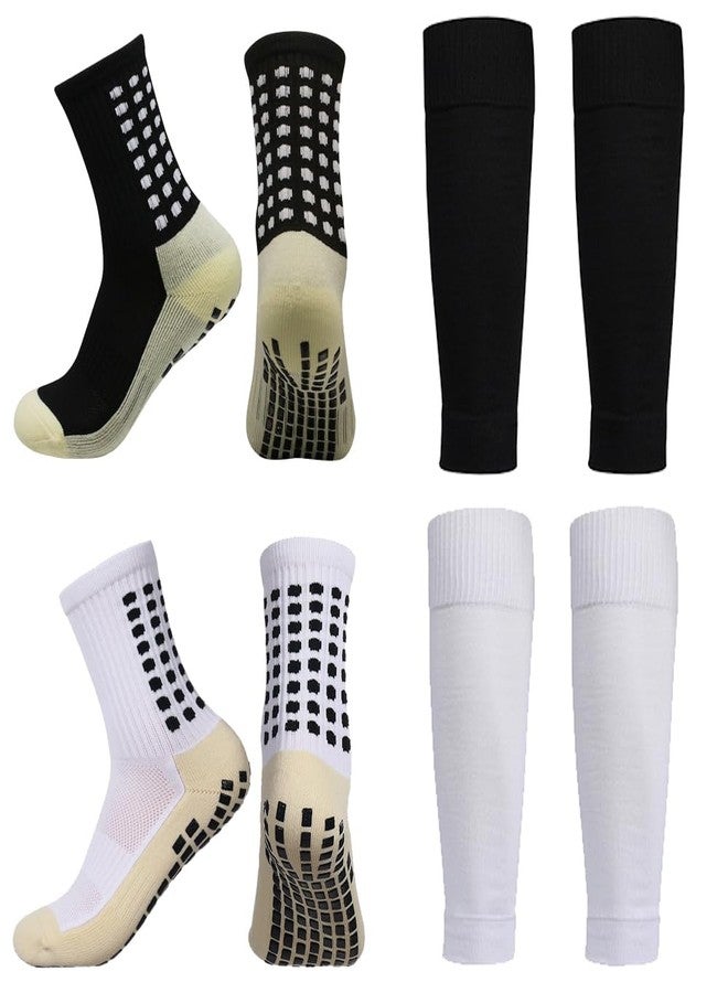 BUKEORE 2 Set Anti-Slip Grip Soccer Socks with Shin Guard Sleeves, Sports Athletic Socks for Men Women - Image 1