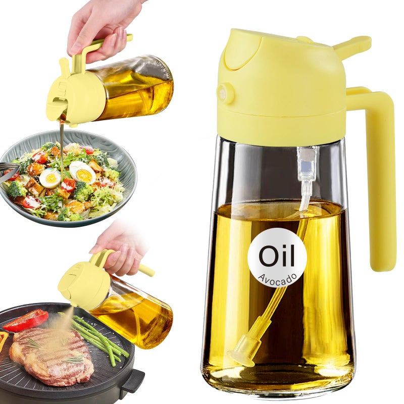 ‎YARRAMATE YARRAMATE 16oz/470ml Glass Olive Oil Sprayer for Cooking with Stickers, 2 in 1 Oil Dispenser for Kitchen Gadgets, Food Grade Premium Spray Bottle for Salad, Frying, BBQ (Pomelo) - Image 1