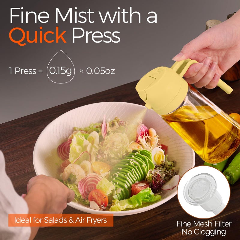 ‎YARRAMATE YARRAMATE 16oz/470ml Glass Olive Oil Sprayer for Cooking with Stickers, 2 in 1 Oil Dispenser for Kitchen Gadgets, Food Grade Premium Spray Bottle for Salad, Frying, BBQ (Pomelo) - Image 2