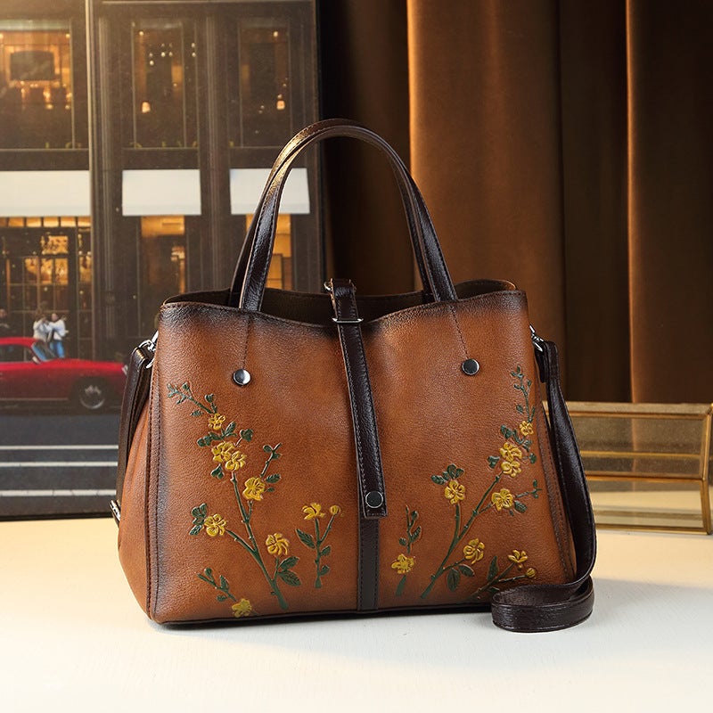Fashionable Versatile Womens Tote Bag Daily Use Floral Print Handbag Crossbody Mom Bag Trendy Large Airs 8029 Brown 