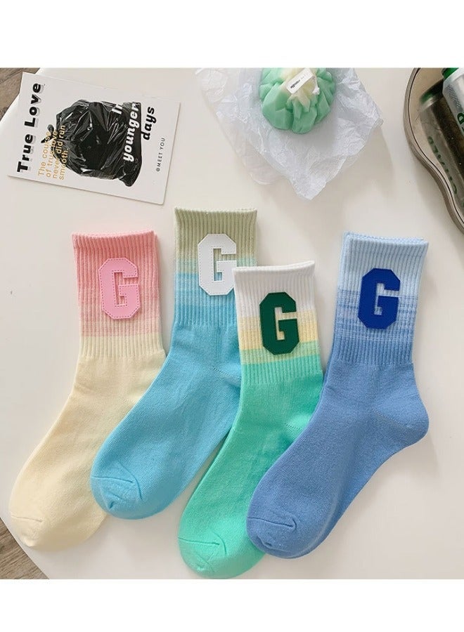 Generic 4-piece outfit women's Multicolour sports socks，letter style socks pure cotton thin style sports socks，Running fitness socks - Image 1